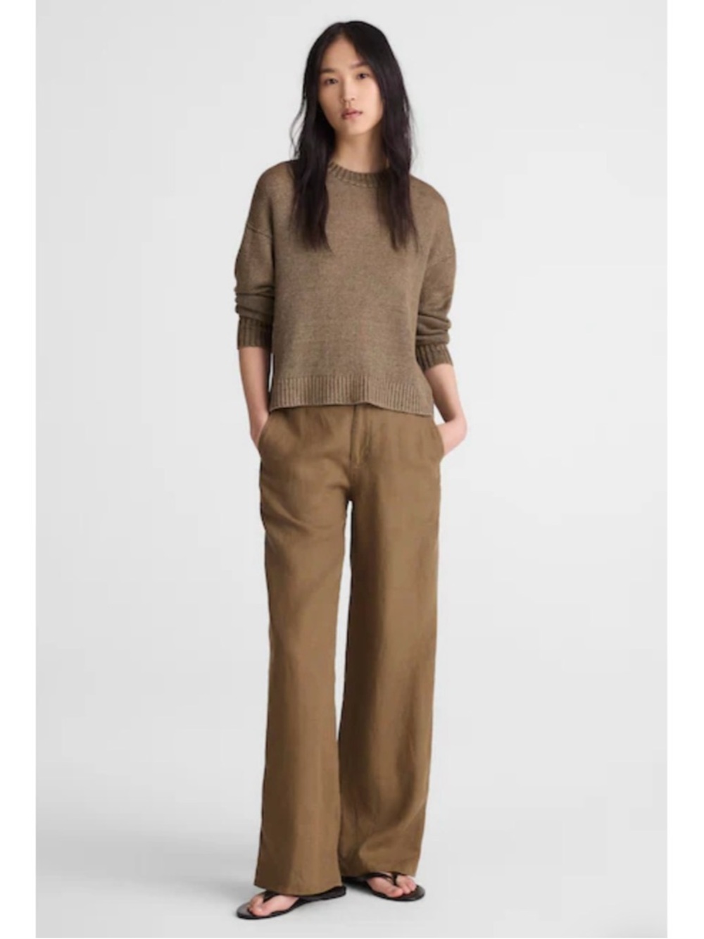 NWT Madewell The Tall Zoe Relaxed Straight Pant 100% Linen Safari Khaki